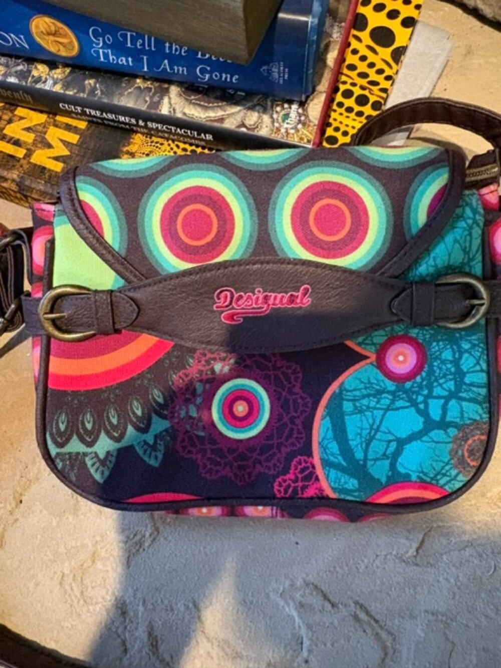 New Desigual Spanish Vibrant Adjustable Crossbody Bag Canvas Vegan Leather
